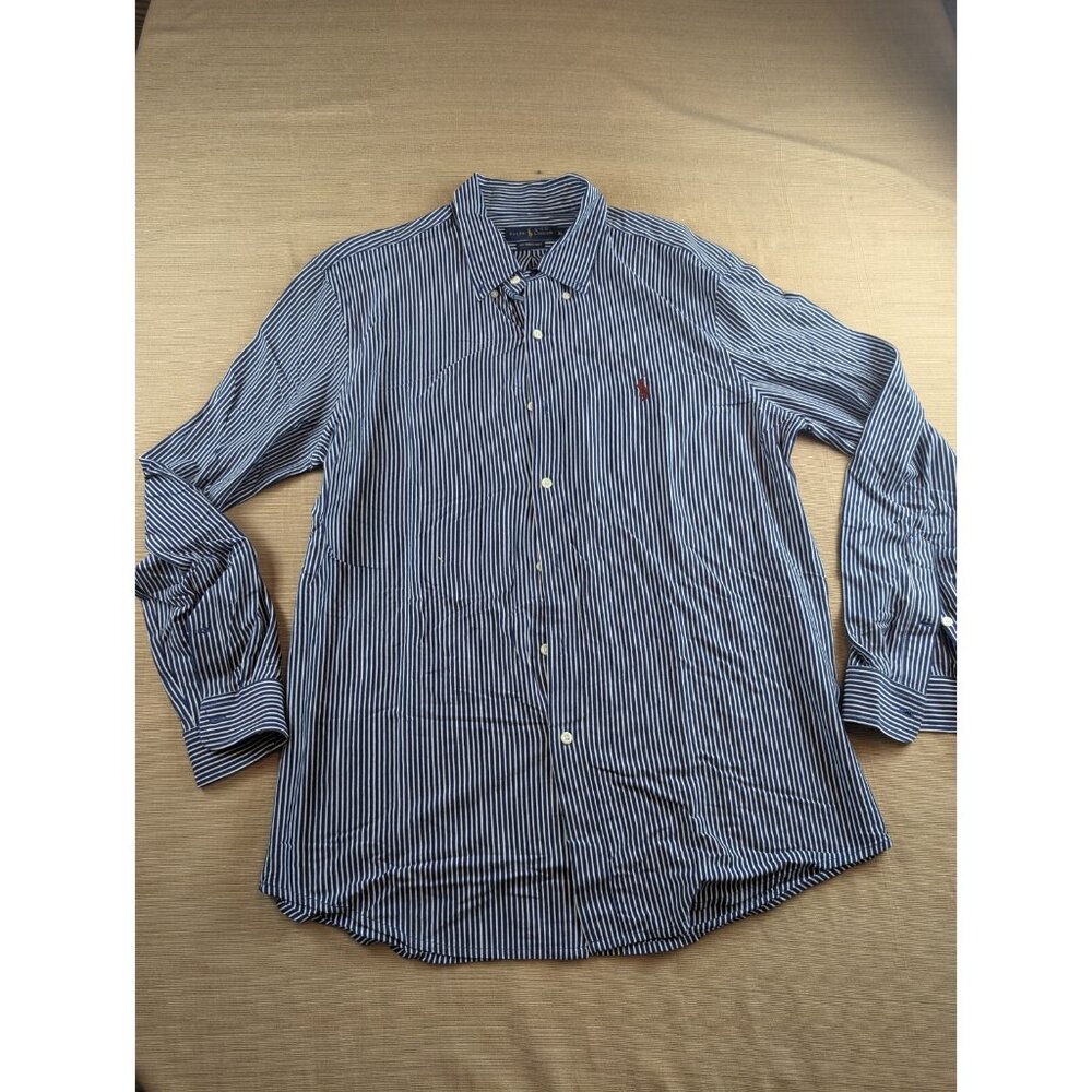 Ralph Lauren Shirt Mens XL Big Blue White Stripe Button Down Preppy Classic